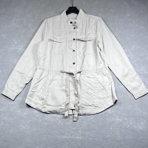 Ann Taylor LOFT Jacket Women Size Small Beige Full Zip Cargo Pocket Field 1439